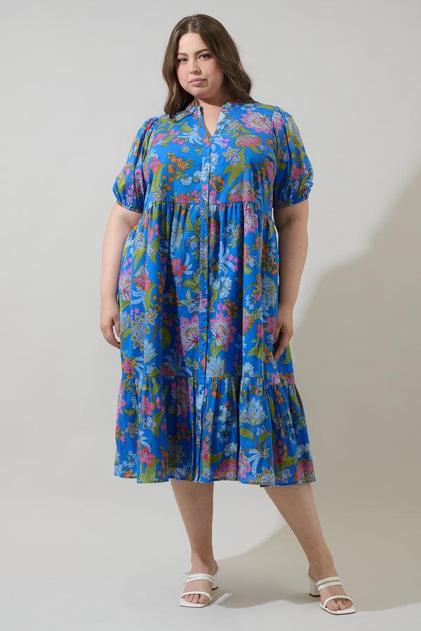 Sugarlips Sunlit Floral Beth Button Down Midi Dress Curve