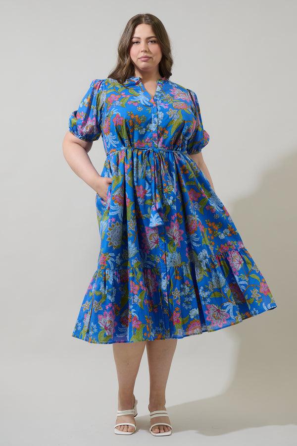 sugarlips Sunlit Floral Beth Button Down Midi Dress Curve