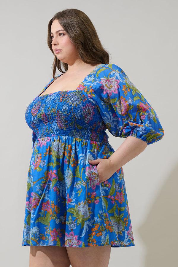 Sugarlips Sunlit Floral Niko Smocked Mini Dress Curve
