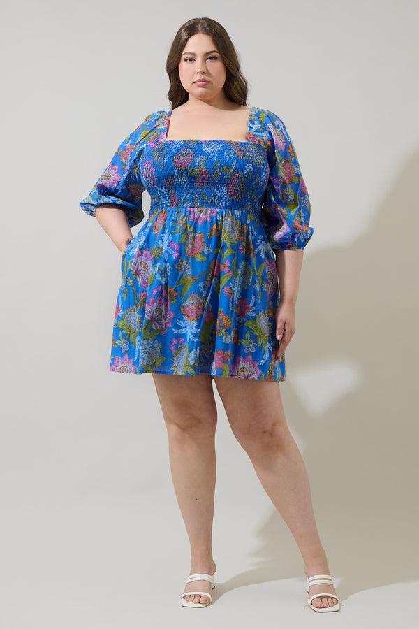 Sugarlips Sunlit Floral Niko Smocked Mini Dress Curve