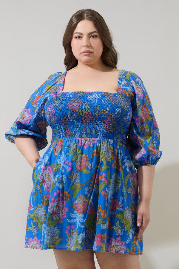 sugarlips Sunlit Floral Niko Smocked Mini Dress Curve