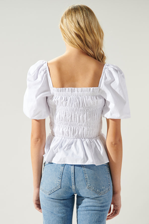 Sugarlips Sunny Stroll Smocked Puff Sleeve Peplum Top