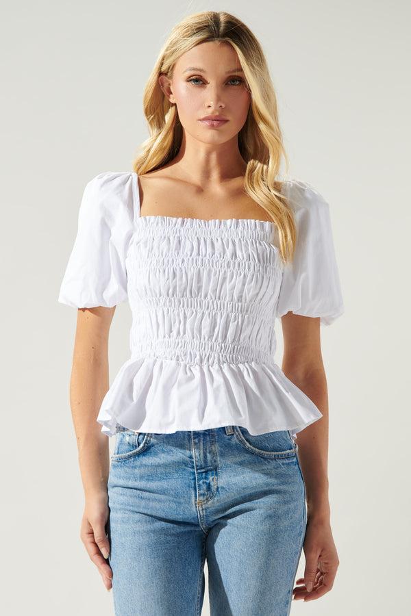 sugarlips Sunny Stroll Smocked Puff Sleeve Peplum Top