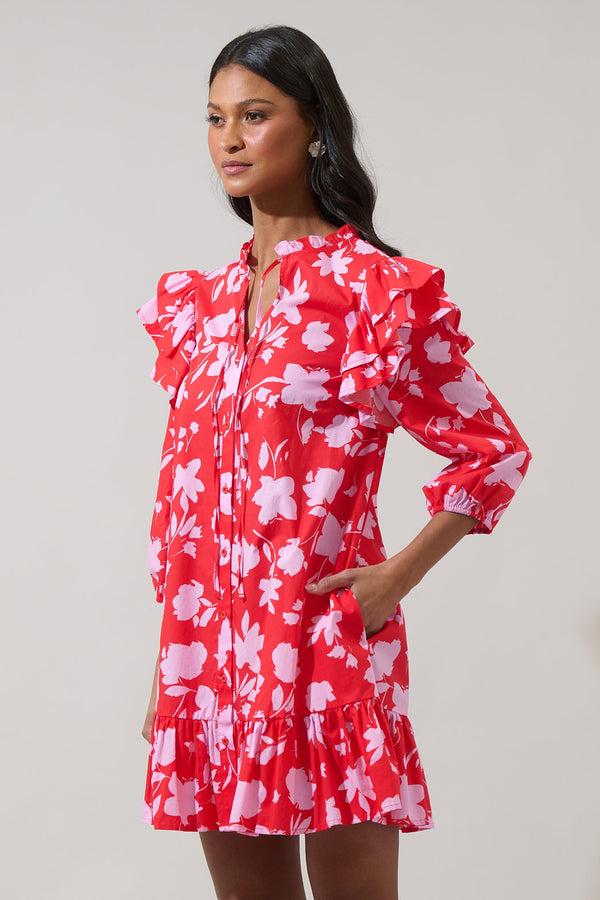 Sugarlips Sunset Floral Sammy Ruffle Drop Waist Dress