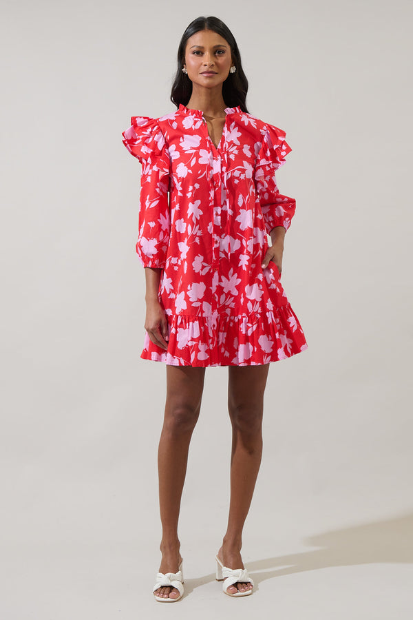 Sugarlips Sunset Floral Sammy Ruffle Drop Waist Dress