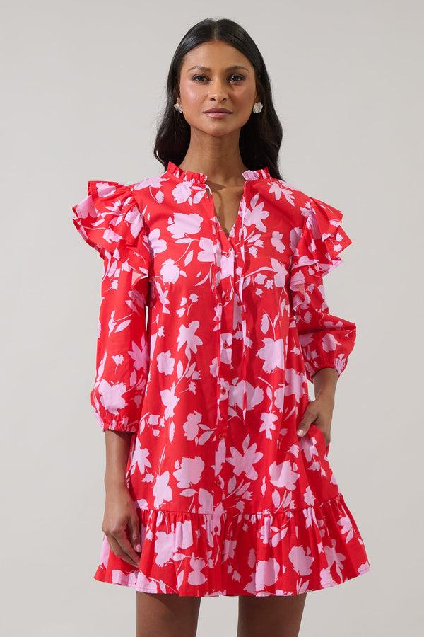 sugarlips Sunset Floral Sammy Ruffle Drop Waist Dress