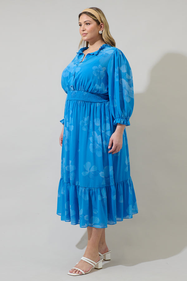 Sugarlips Surf Blossom Irene Smocked Midi Dress Curve