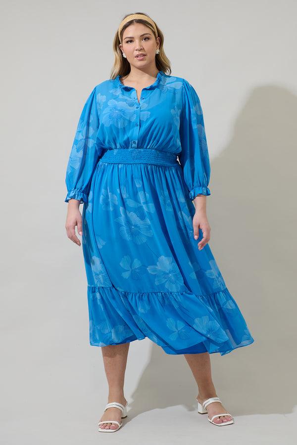 sugarlips Surf Blossom Irene Smocked Midi Dress Curve