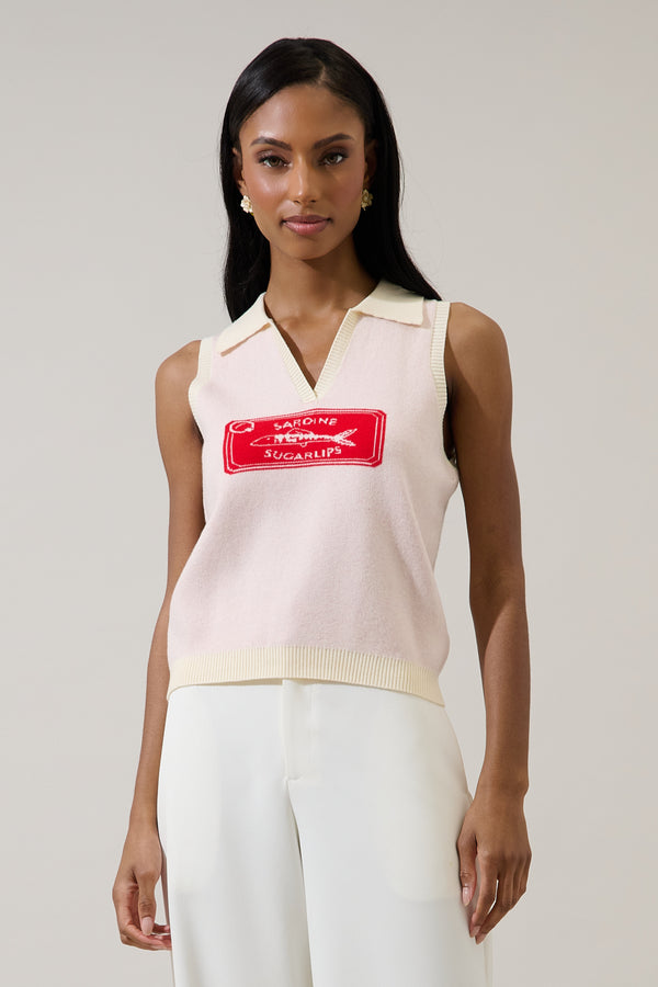 Sugarlips Surma Sardine Sleeveless Polo Sweater Vest