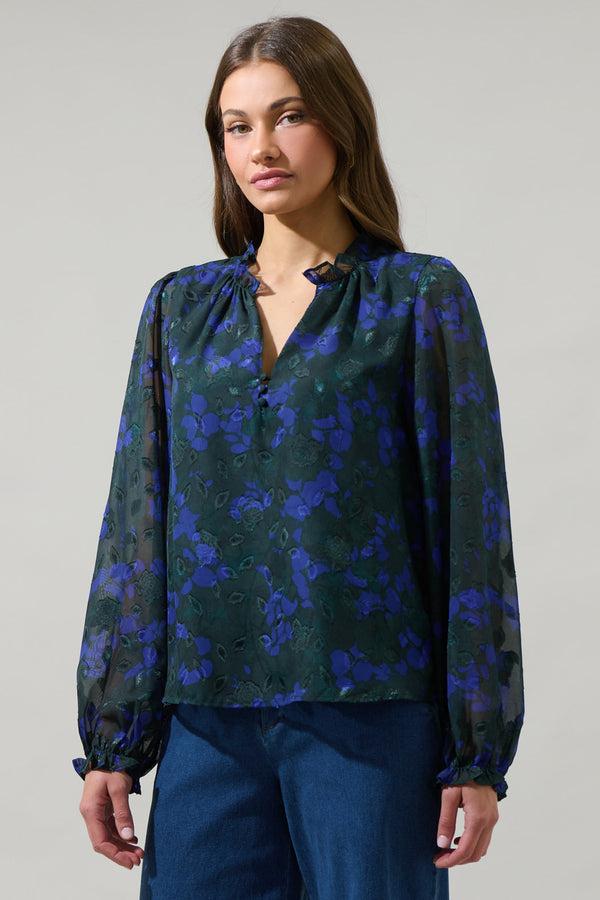 Sugarlips Sweetwater Floral Organza Bowie Long Sleeve Top