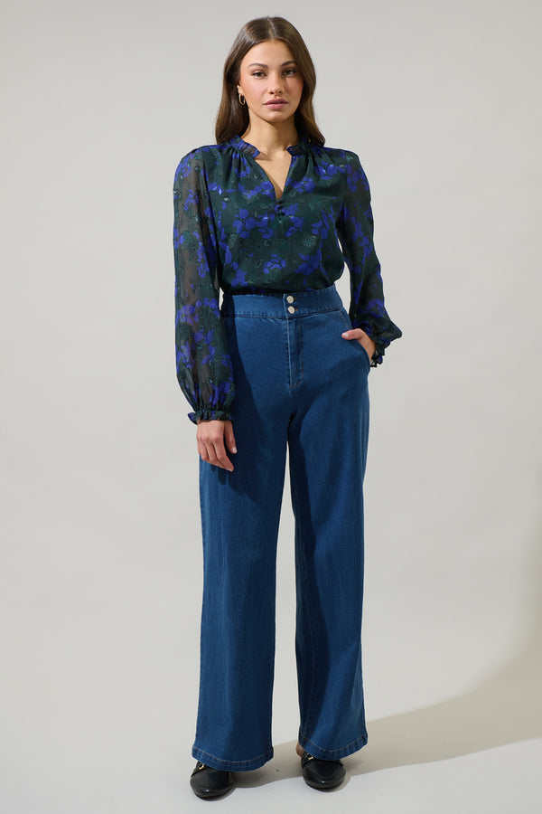 Sugarlips Sweetwater Floral Organza Bowie Long Sleeve Top