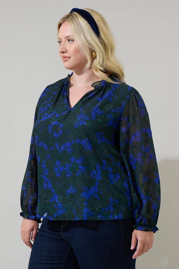 Sugarlips Sweetwater Floral Organza Bowie Long Sleeve Top Curve