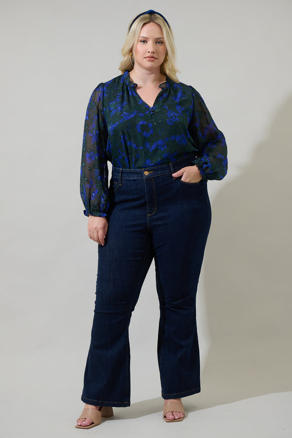 Sugarlips Sweetwater Floral Organza Bowie Long Sleeve Top Curve