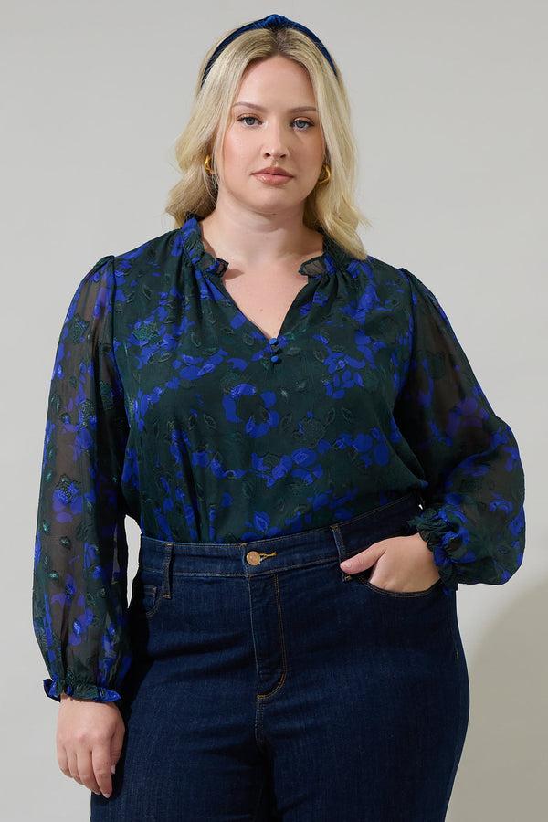 sugarlips Sweetwater Floral Organza Bowie Long Sleeve Top Curve