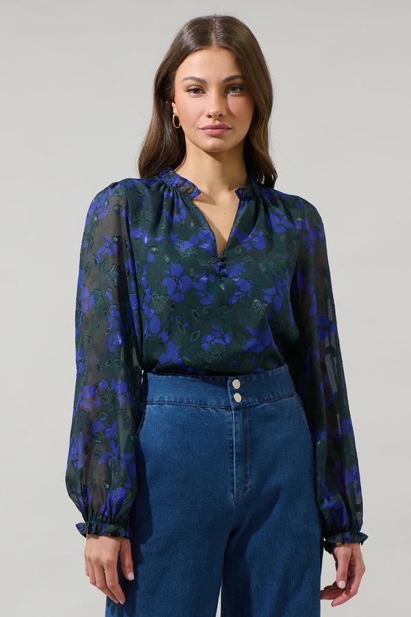 sugarlips Sweetwater Floral Organza Bowie Long Sleeve Top