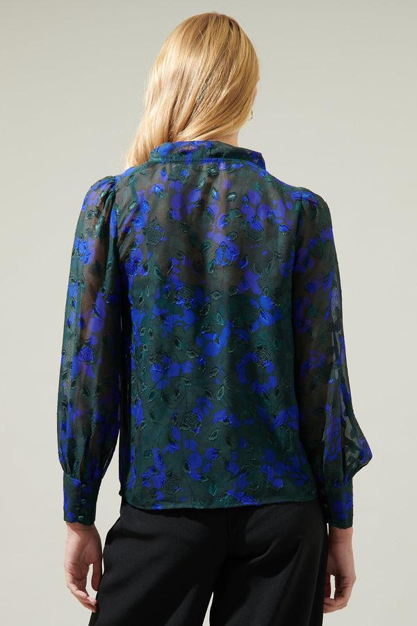 Sugarlips Sweetwater Floral Organza Puff Long Sleeve Top