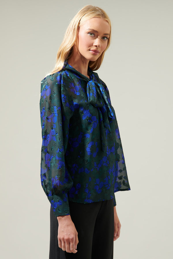 Sugarlips Sweetwater Floral Organza Puff Long Sleeve Top