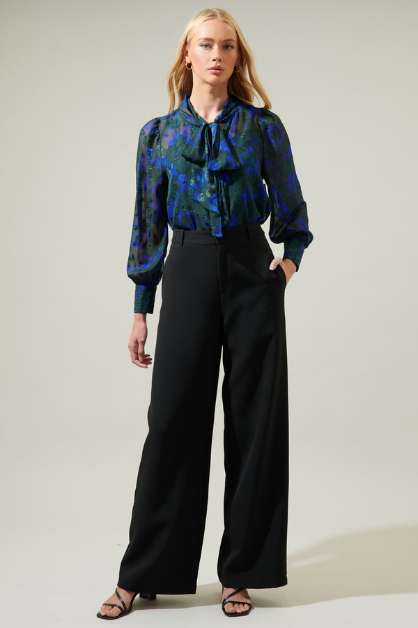 Sugarlips Sweetwater Floral Organza Puff Long Sleeve Top