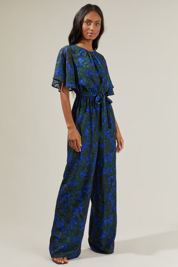 Sugarlips Sweetwater Floral Organza Short Sleeve Jumpsuit