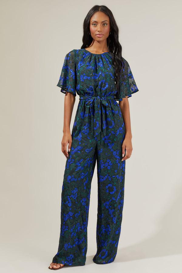 Sugarlips Sweetwater Floral Organza Short Sleeve Jumpsuit