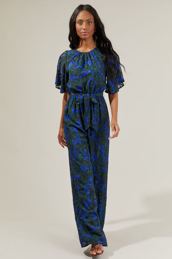 sugarlips Sweetwater Floral Organza Short Sleeve Jumpsuit