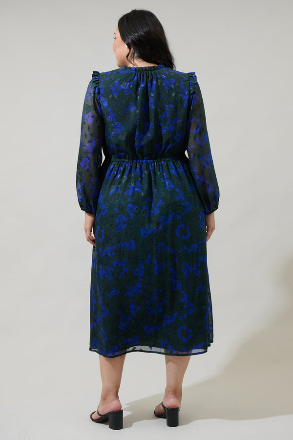 Sugarlips Sweetwater Floral Organza Tiered Midi Dress Curve