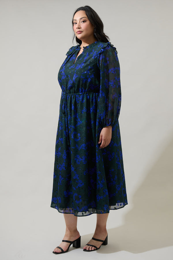 Sugarlips Sweetwater Floral Organza Tiered Midi Dress Curve