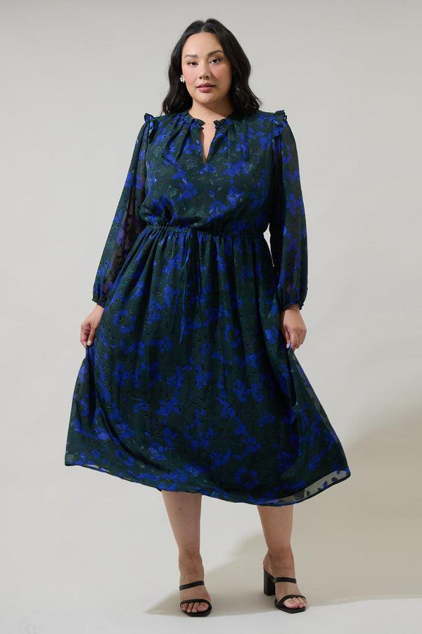 sugarlips Sweetwater Floral Organza Tiered Midi Dress Curve