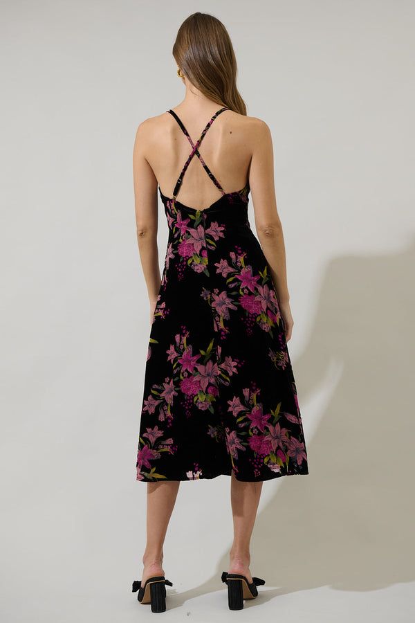 Sugarlips Sylvia Floral Midnight Parting Ways Midi Dress