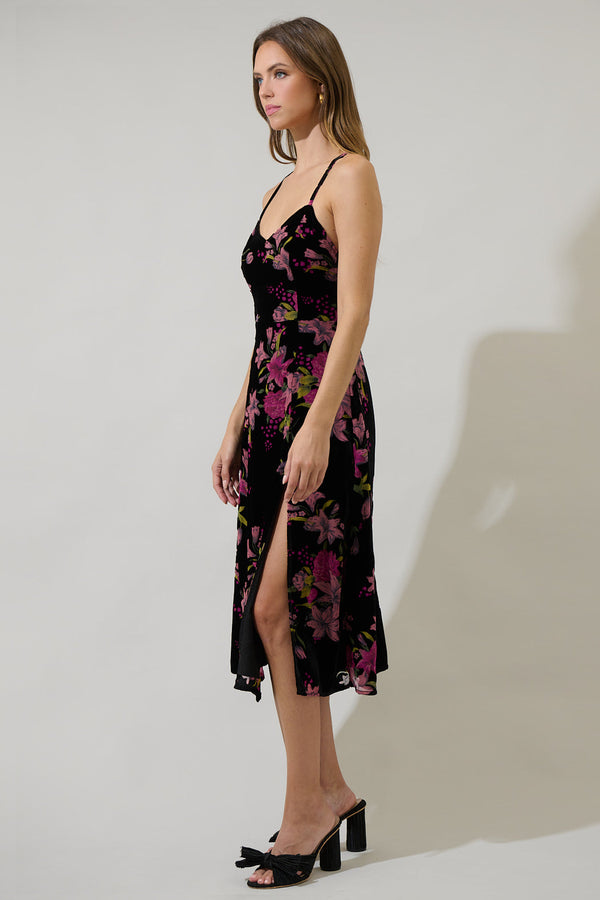Sugarlips Sylvia Floral Midnight Parting Ways Midi Dress