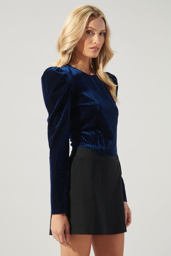 Sugarlips Tainted Love Velvet Ribbed Power Shoulder Top