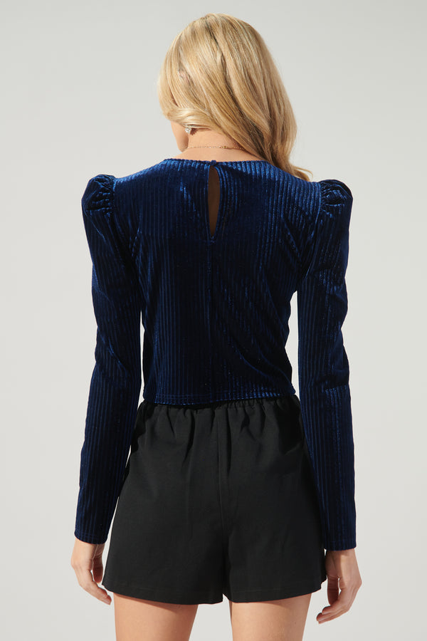 Sugarlips Tainted Love Velvet Ribbed Power Shoulder Top