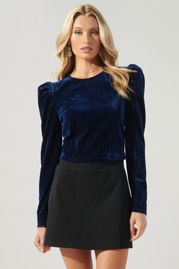 sugarlips Tainted Love Velvet Ribbed Power Shoulder Top