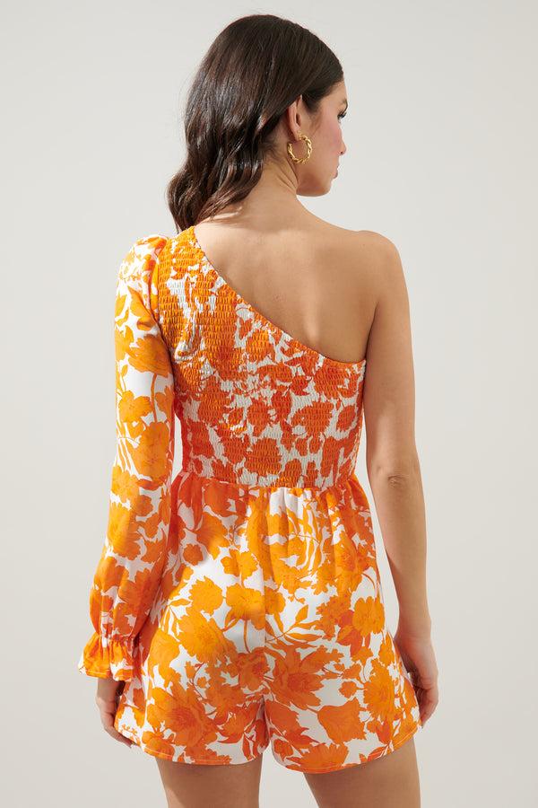 Sugarlips Tangelo Floral Kellan Smocked One Shoulder Romper