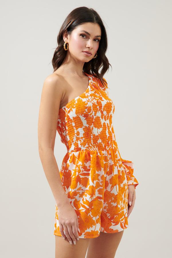 Sugarlips Tangelo Floral Kellan Smocked One Shoulder Romper