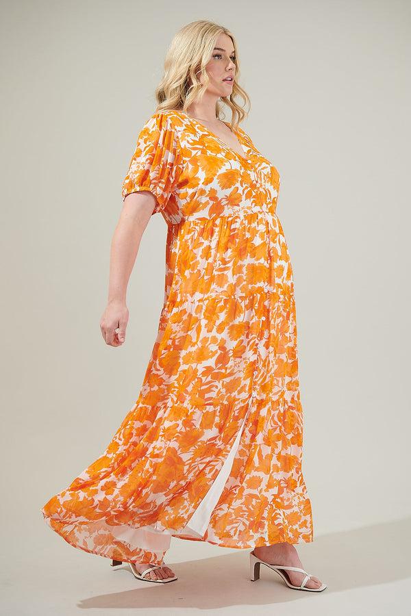 Sugarlips Tangelo Floral Monaco Tiered Maxi Dress Curve