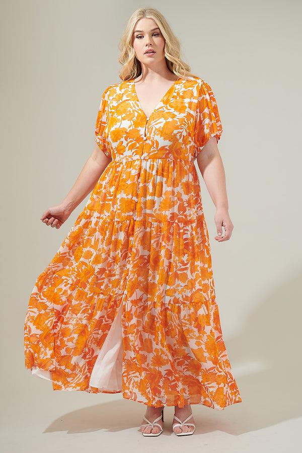 sugarlips Tangelo Floral Monaco Tiered Maxi Dress Curve
