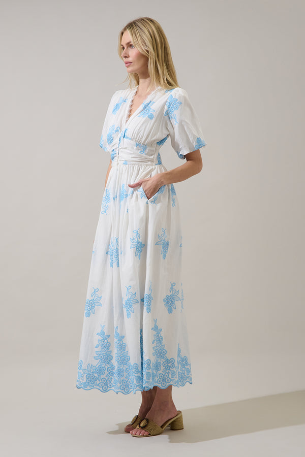 Sugarlips Tannia Embroidered Button Down Maxi Dress