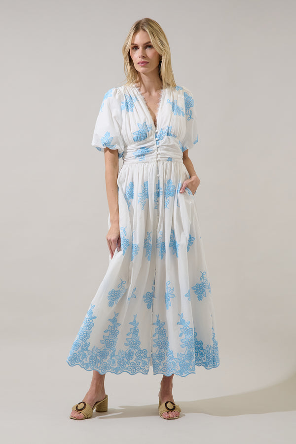 sugarlips Tannia Embroidered Button Down Maxi Dress