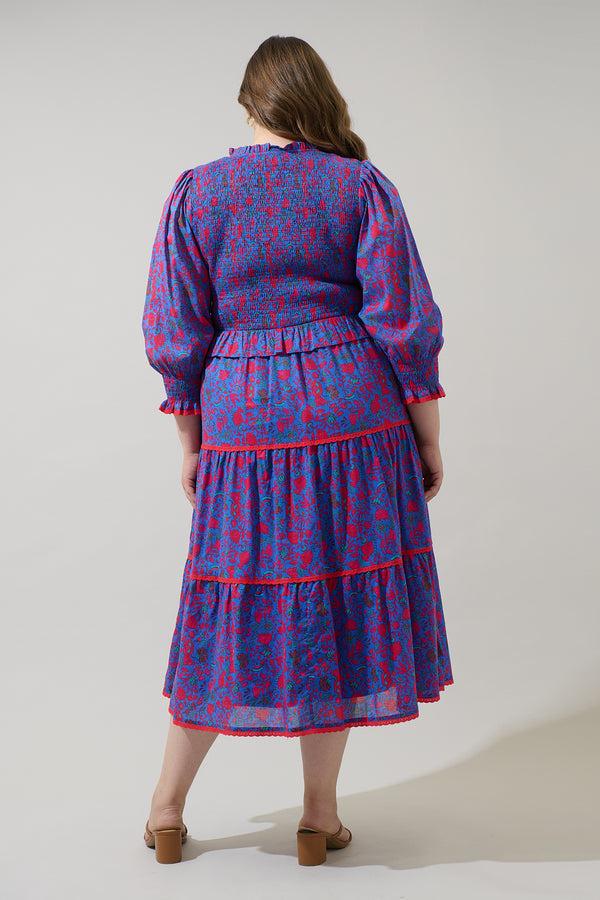 Sugarlips Tanya Floral Trudy Smocked Midi Dress Curve