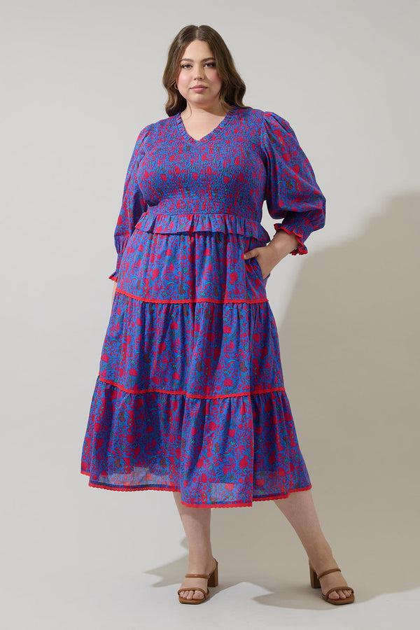 Sugarlips Tanya Floral Trudy Smocked Midi Dress Curve