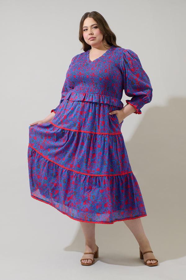 sugarlips Tanya Floral Trudy Smocked Midi Dress Curve