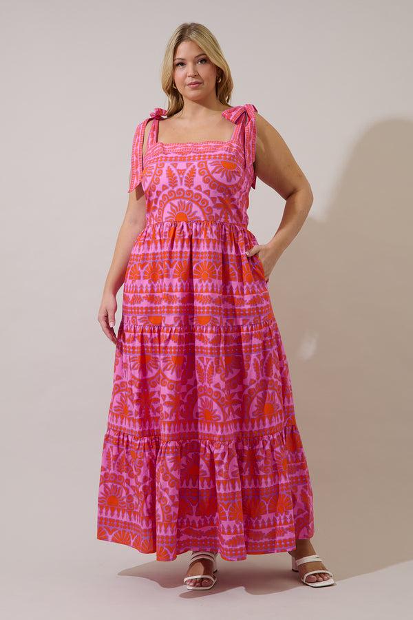 sugarlips Tarie Tropical Emely Tiered Maxi Dress Curve
