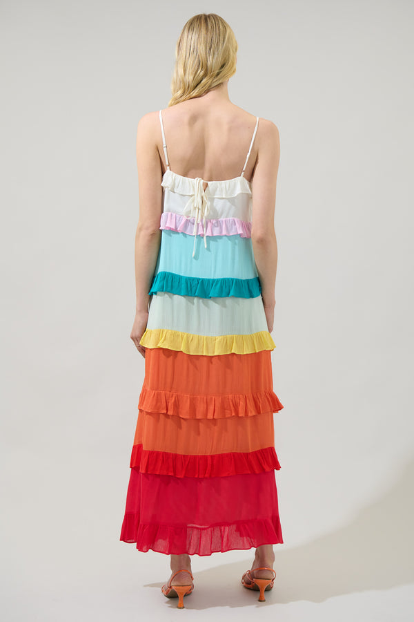Sugarlips Taste The Rainbow Sleeveless Ruffle Maxi Dress