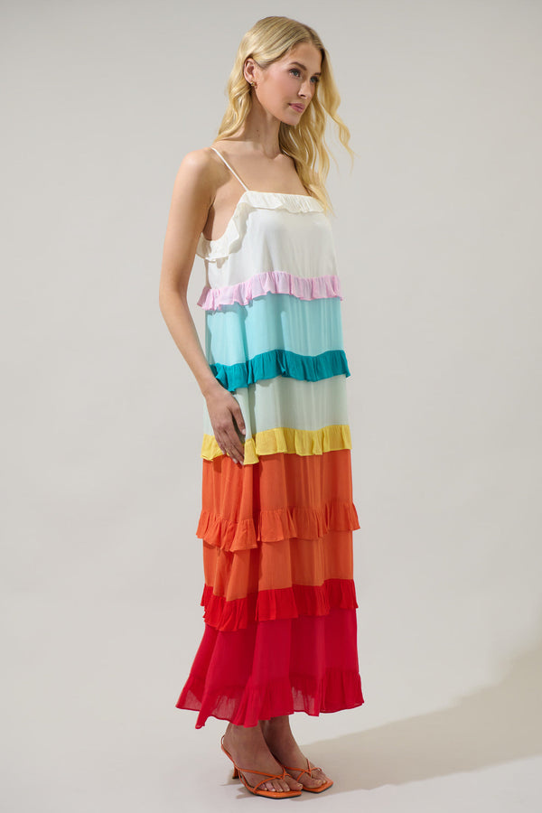 Sugarlips Taste The Rainbow Sleeveless Ruffle Maxi Dress
