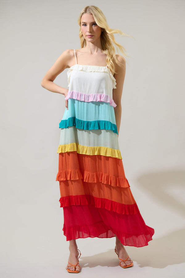 sugarlips Taste the Rainbow Sleeveless Ruffle Maxi Dress