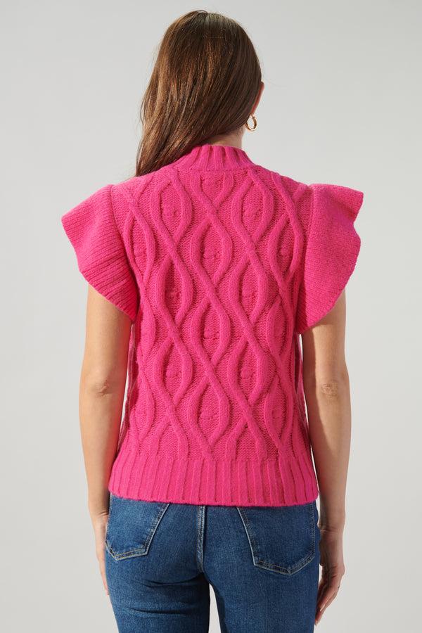 Sugarlips Tatum Flutter Sleeve Cable Knit Sweater Top