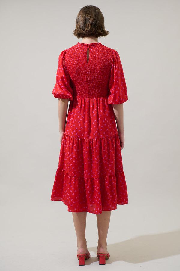 Sugarlips Tayla Bow Frazier Smocked Tiered Midi Dress