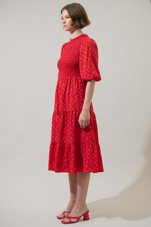 Sugarlips Tayla Bow Frazier Smocked Tiered Midi Dress