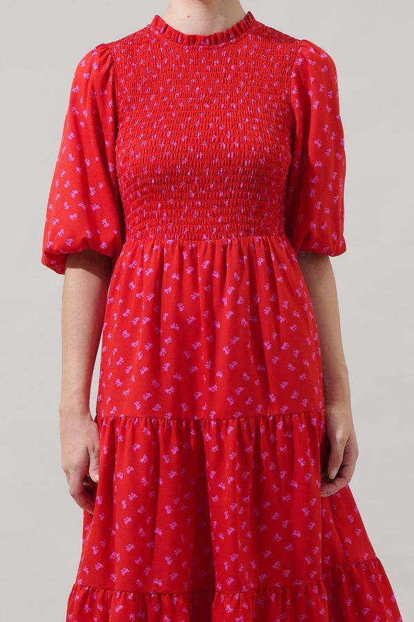 Sugarlips Tayla Bow Frazier Smocked Tiered Midi Dress